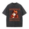 Japanese Anime Serial Experiments Lain Vintage Washed T Shirt Manga Iwakura Girl Sci Fi T-shirts Men 100% Cotton Casual T Shirt