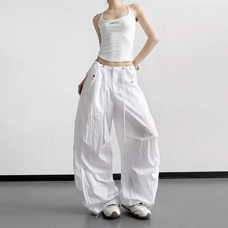 Women s Military Green Wide-Leg Parachute Pants - Spring 2026 Collection White