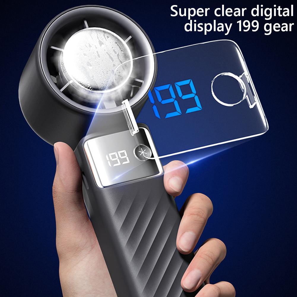 Portable Handheld Fan Mini Folding Fan 199 Gear Personal Turbo Fan LED Display Foldable Hand Fan Multifunctional for Home Office