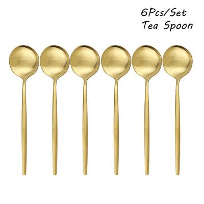 6-teiliges Gold-Essgeschirr-Löffel-Set Edelstahl-Besteck-Set Tafelservice Kaffee-Teelöffel Geschirr Home Kitchen Besteck-Set