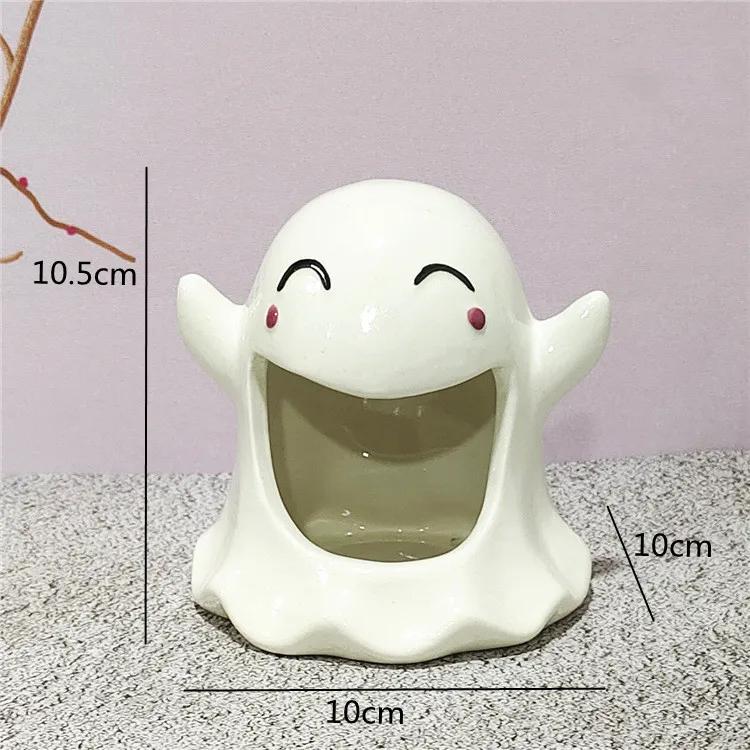 Hochtemperatur Weißes Porzellan Wohnzimmer Aromatherapie Kerzenständer, Lustiger Halloween Cartoon Kürbis Geist Aschenbecher Dekoration