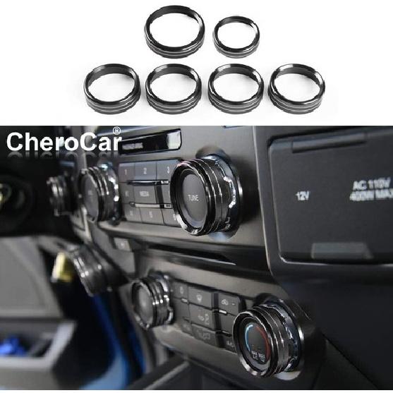6X Black Air Conditioner Switch Trailer 4WD VOL Knob Trim for 16+ Ford F150 XLT
