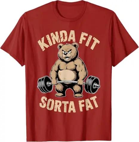 Kinda Fit Sorta Fat Funny Gym Bear Weightlifting Workout TShirt Y2k Humor Raccoon Weightlifter Fitness Saying Tee Novelty Top