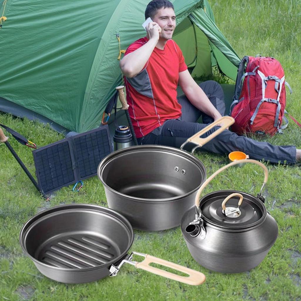 Backpacking Cooking Set Camping Frying Pan Teapot Kitchen Supplies Cookware for Frying Stewing BBQ Outdoor Hiking