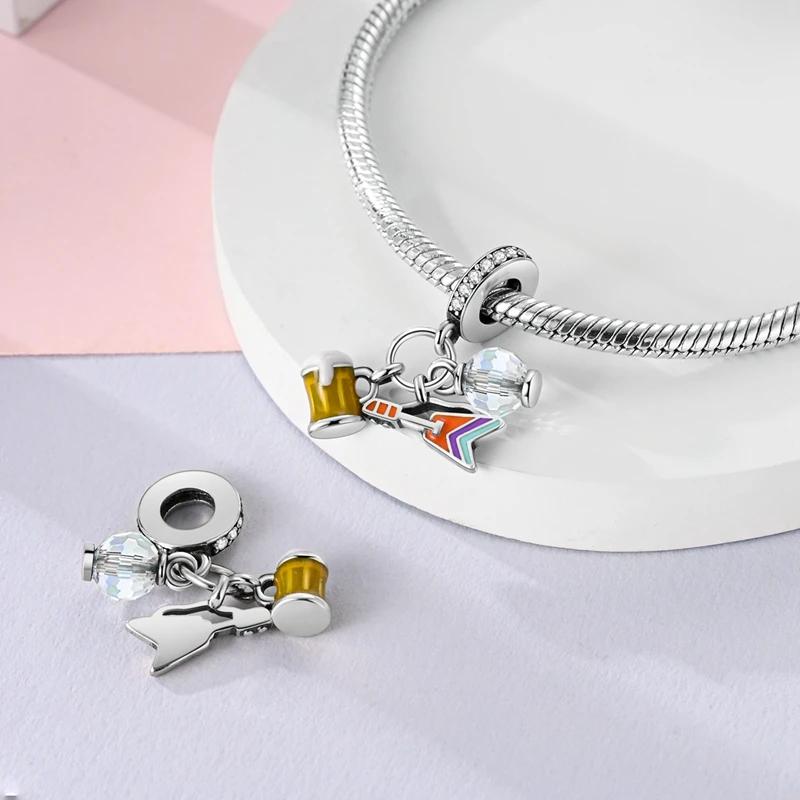 Charms Copperchampagne Guitar Music Party Beads Fit Charms Plataoriginal Bracelet Women Jewellery Making Fine Gifts