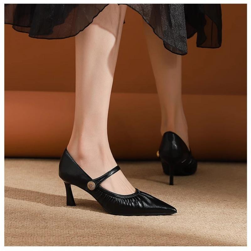 

New temperament high heels women s retro pointed toe with Mary Jane single shoes stiletto fashion women s shoes 39 чёрный