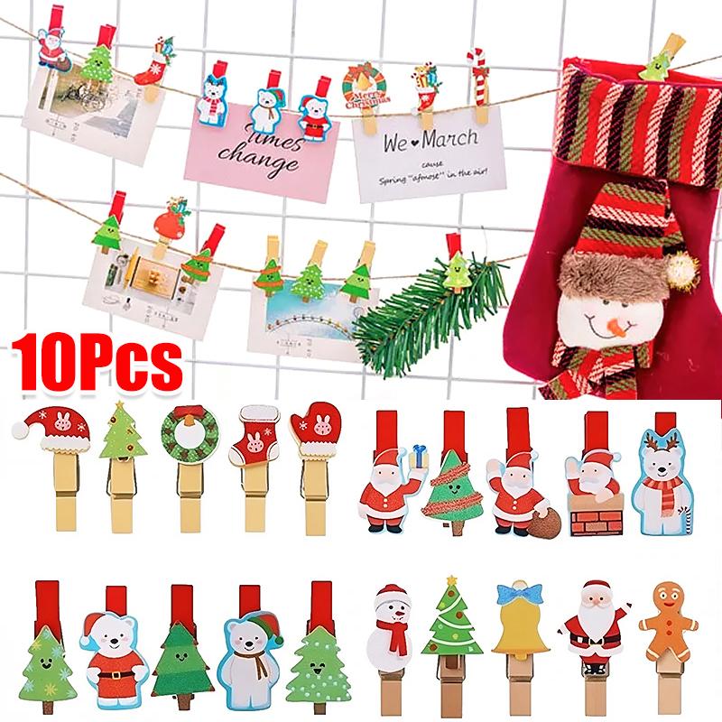 Cartoon Photo Display Decorated Odorless Christmas DIY Festive Atmosphere Gift Embellishment Wooden Clip Creative