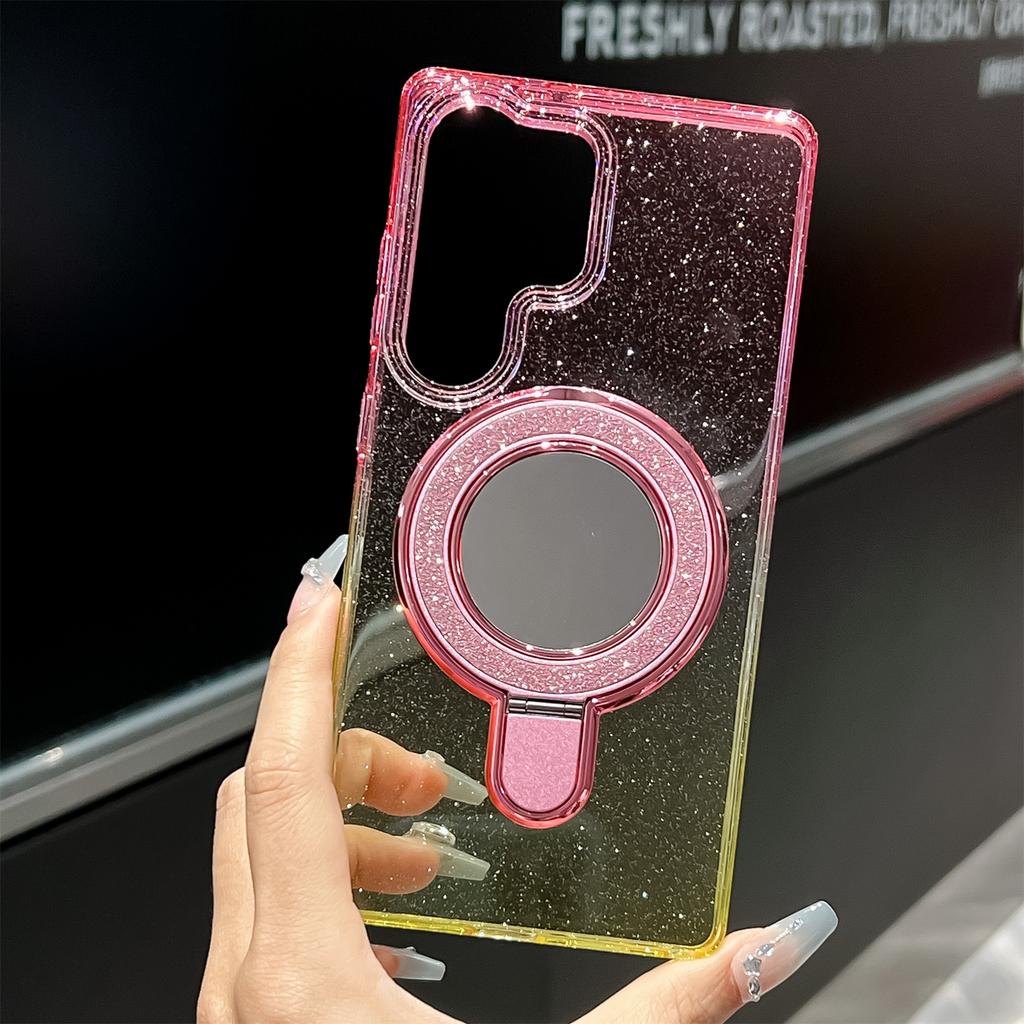 For Samsung Galaxy S25 Ultra Case Glitter PC+TPU Clear Mirror Kickstand Phone Cover with Compatible with MagSafe