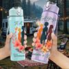 1PC Happy Womens Day Text Art Pattern 750ml Color Plastic Sports Water Bottle Leakproof Flip Straw Lid Suitable for Sports Office Home Use