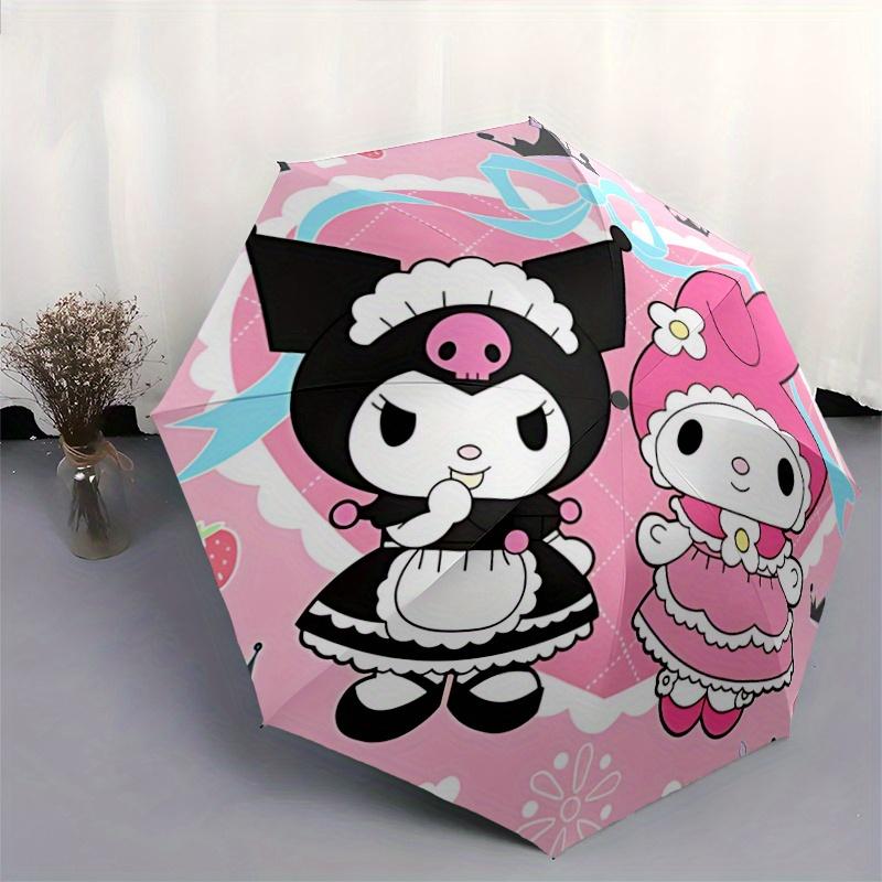 1pc Happy Kuromi & My Melody Cartoon Umbrella, Portable 3-Fold Compact Umbrella, Suitable for Camping, Hiking and Travel, Ideal Easter Birthday Gift F
