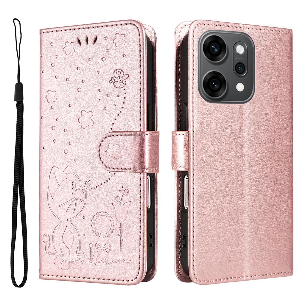 For Oppo Reno14 Pro 5G (China)/Oppo Reno14 Pro 5G (Global) Leather Wallet Case Cat Bee Pattern Phone Cover Stand