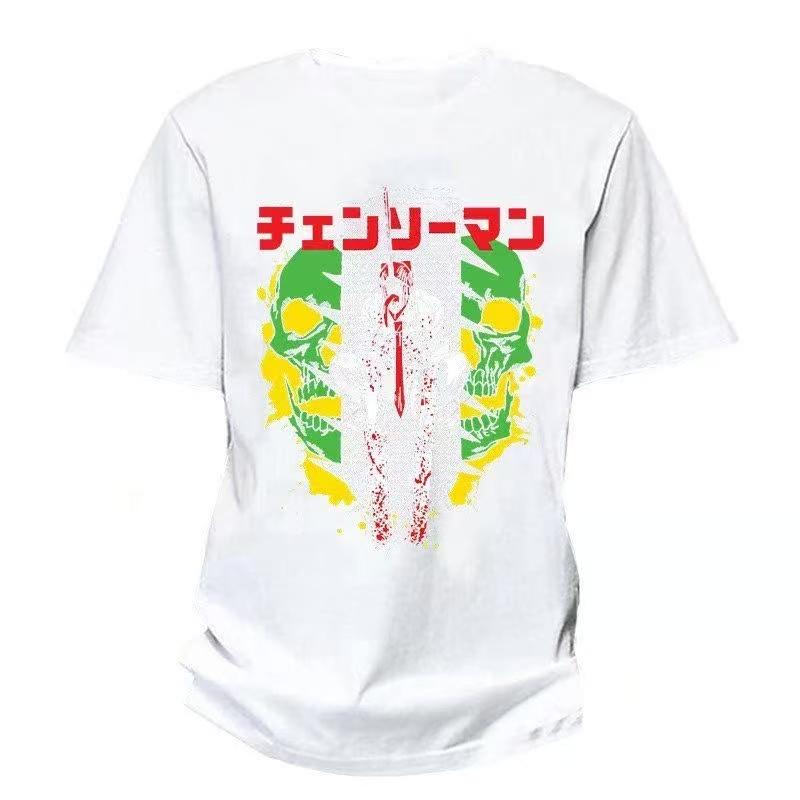 """2025 Sommer und Herbst Kettensägenmann Japanischer Manga bedrucktes T-Shirt lockeres Outdoor-Kurzarm-Oberteil für Herren und Damen."""