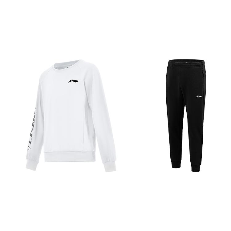 Li-Ning Pullover mit Buchstabenprint, Rundhalsausschnitt, Langarm, Sweatshirt, Mittelhohe Taille, Weiche, Bequeme Hosen mit Bündchen, Lässiges Sportanzug AWDUH89-2+AKLTC39-1