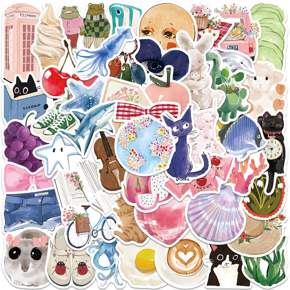 10/30/50/100pcs INS Style Healing Watercolor Diary Stickers Aesthetic Cartoon Sticker Luggage Notebook Phone Graffiti Decals Toy