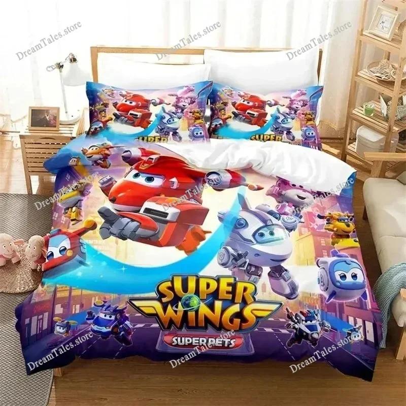 Cartoon Bedding Set Super Wings Duvet Cover Comforter Bed Set Quilt Cover Pillowcase,King Queen Twin Size Boys Girls Adults