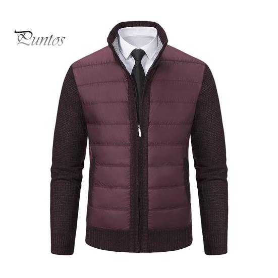 Мужской свитер, пальто с карманами, утолщенная трикотажная свободная застежка-молния, плюшевая, с длинными рукавами, воротником-стойкой, с лоскутным узором, утепленная куртка на осень-зиму M вино красного