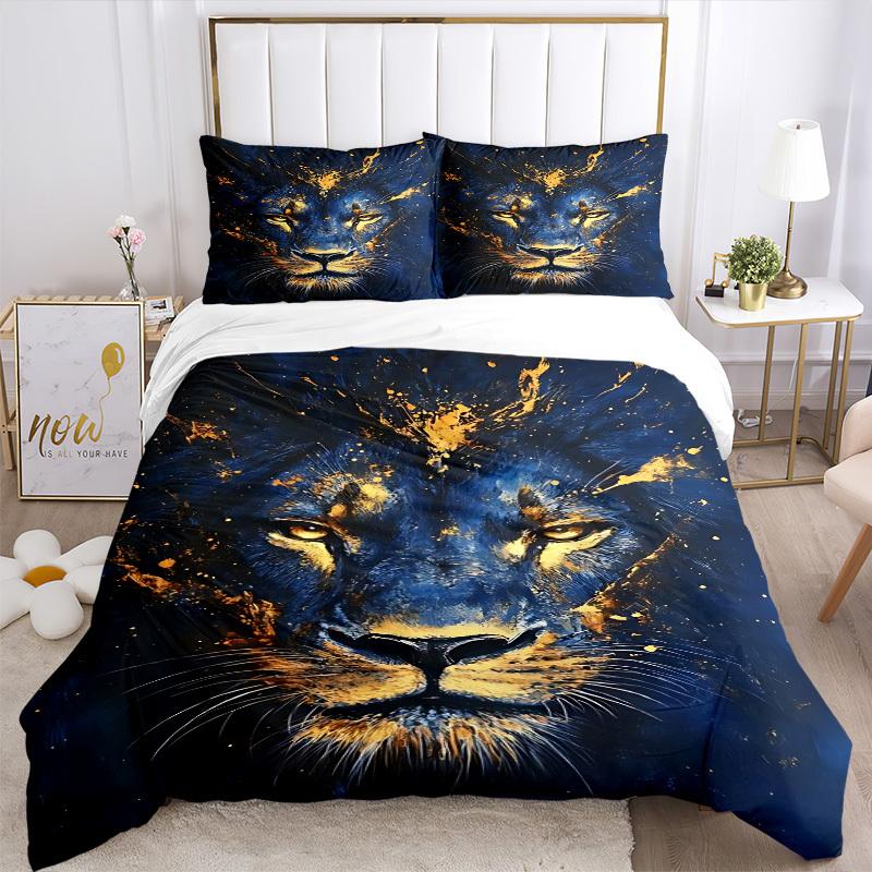 3pcs Lion Face Artwork Duvet Cover Set - Machine Washable, Includes 1 Cover and 2 Pillowcases, No Core Included Yy251013045