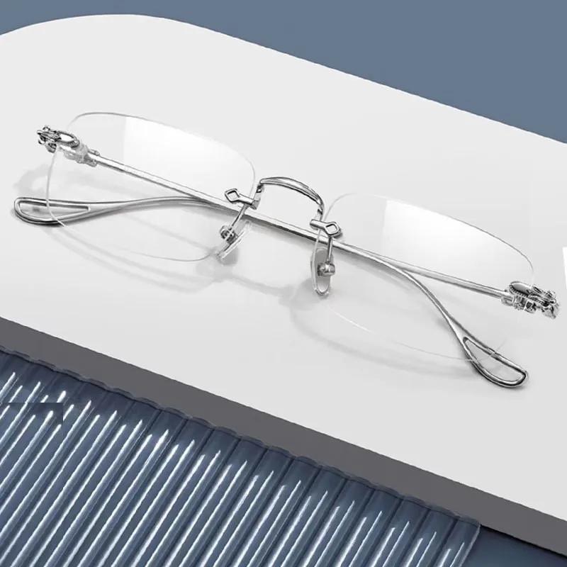 Randlose Lesebrille Luxus Herren Damen Altersweitsichtige Brille Blaulichtfilter Fertige Randlose Brille Dioptrie 0 bis +4.0