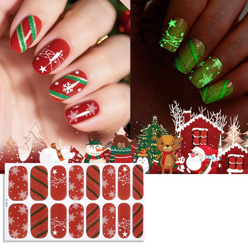 Christmas Snowflake Nail Stickers for Women Luminous Full Coverage Self-Stick Nail Art Decals Attractive Manicure Design