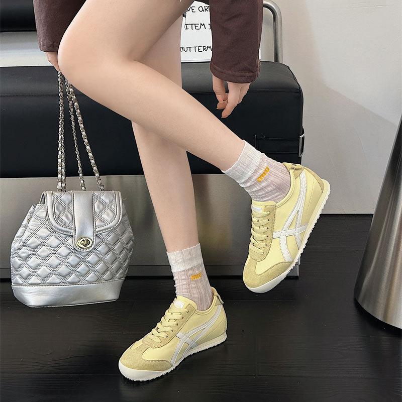 Retro leather inner height increase German training shoes women's spring new American versatile color matching sports Forrest Gump casual shoes