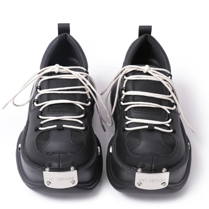 Fashion Luxury Designer Punk Style Women Pumps Chunky High Heel Platform Metal Decoration Casual Leather Single Shoes Retro Spice Girl