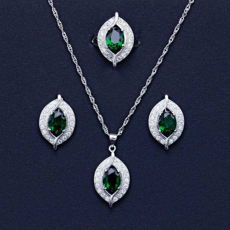 

New Bride Accessory Set European and American Rings Necklaces Earrings Three Piece Set Zircon Jewelry W5693WW-Size 10 ring three-piece set