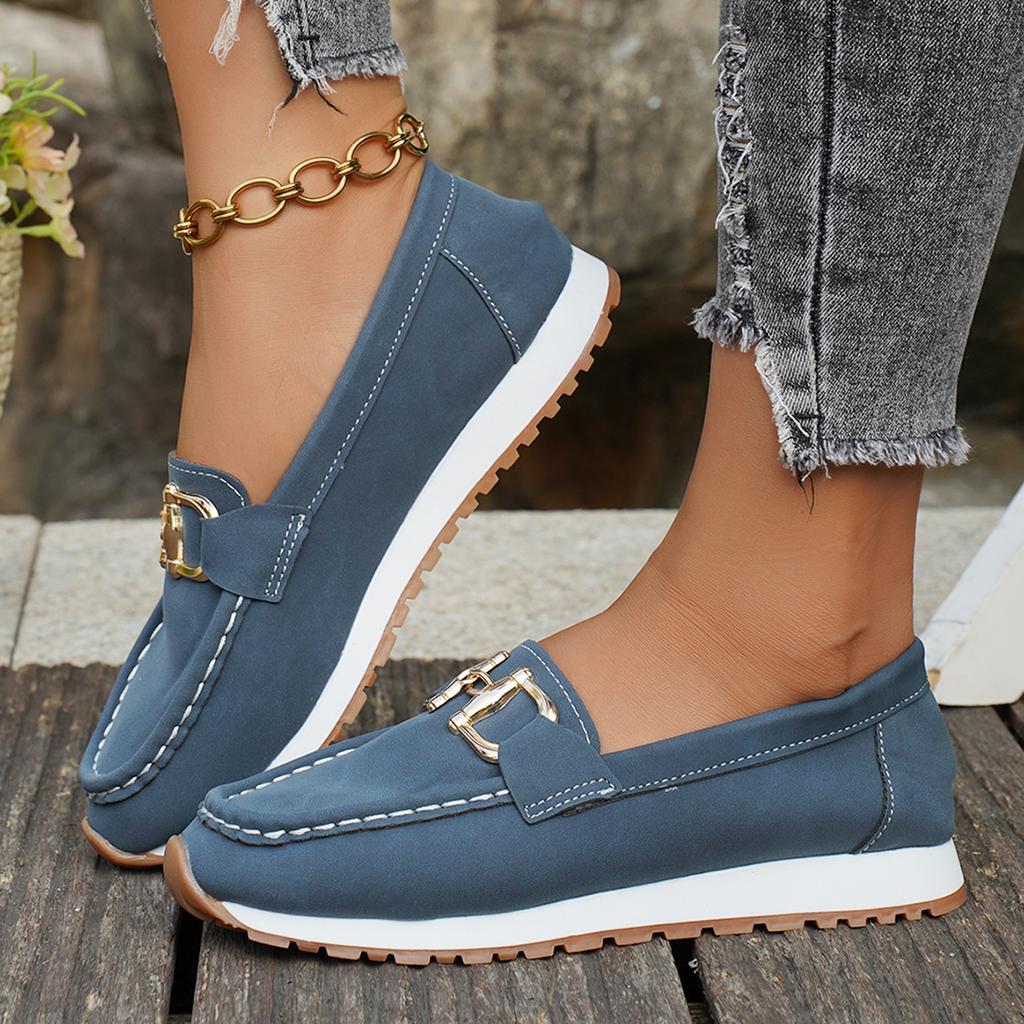 Women Buckle Lightweight Casual Loafers 2025 Spring Autumn New Fashion Round Sneakers Comfortable Slip-on Designer Shoes Women