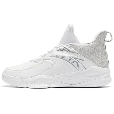 Rhomboid Cushioning Anti-Slip And Wear-Resistant Mid-Top Basketball Shoes White Silver Sneakers 912011186-2