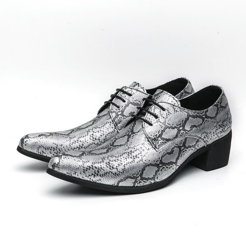 Large Size 46 Pointed Low-top Retro Leather Shoes Men's High Heels Increase by 6 Cm Business Dress Wedding Shoes Men