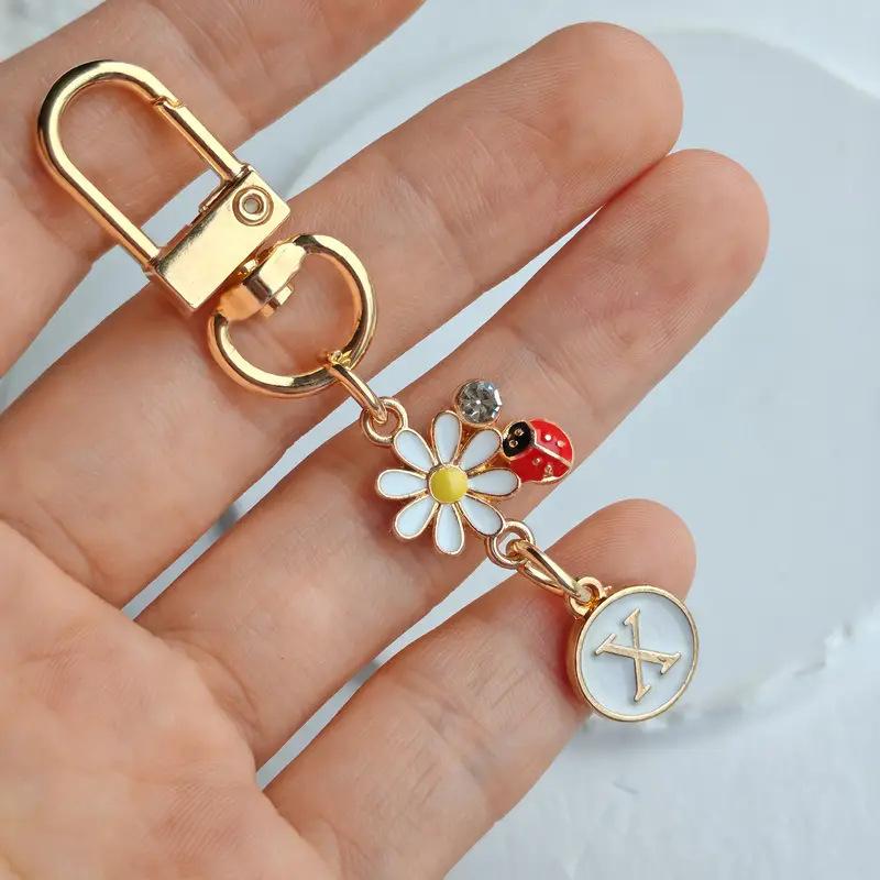 Ladybug A-Z Alphabet Pendants Keyring Initials 26 Letters Keychains Handbag Ornaments Diy Girls Kids Jewelry Gifts