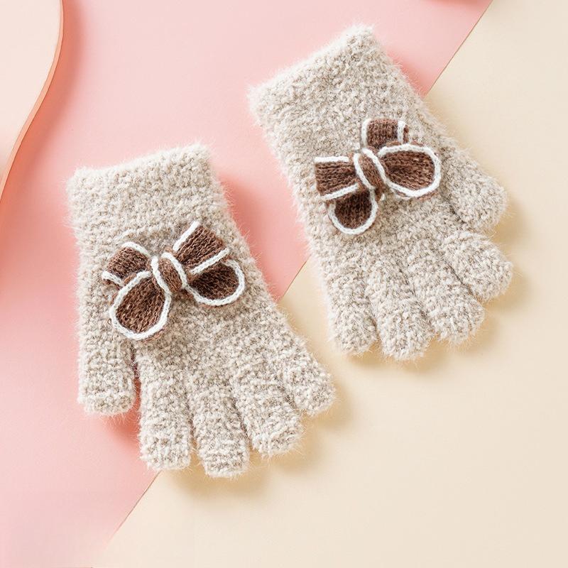 Bow Children's Gloves Sweet Koran Knit Winter Gloves for Girls Warm Cold-Proof Mittens with Fashion Design Cute Kids Wear