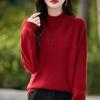 Women's 100% Pure Wool Hollow Out Half High Collar Loose Sweater