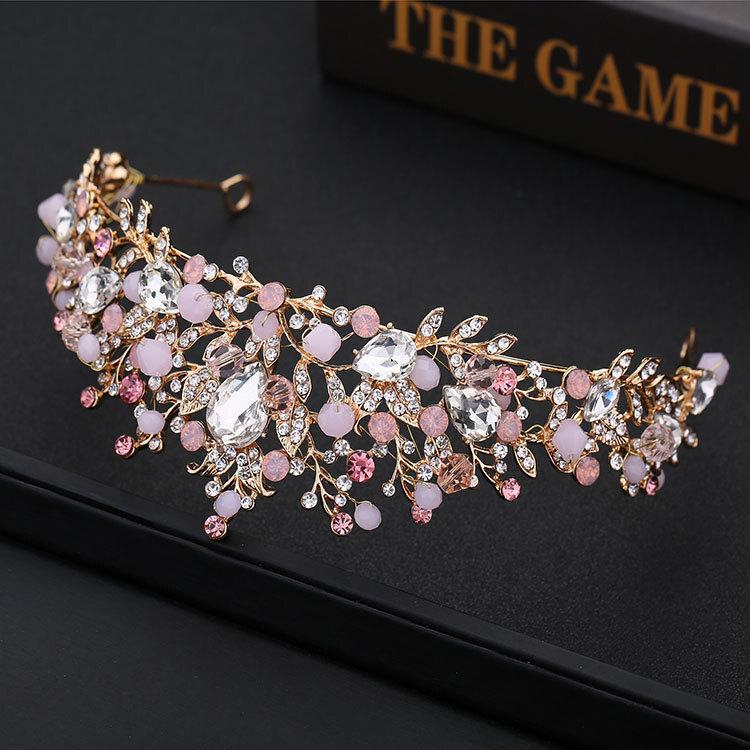 Bridal Crown High end Rhinestone European Style Gold Handmade Crown Tiara Hair Accessories Birthday Party Wedding Headband Jewelry