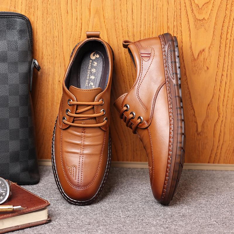 Novidade de Primavera Calçados Casuais Masculinos com Cadarço para Negócios com Solado de Tendão de Boi, Solado Macio, Exclusivo Online - Couro Dividido de Alta Qualidade