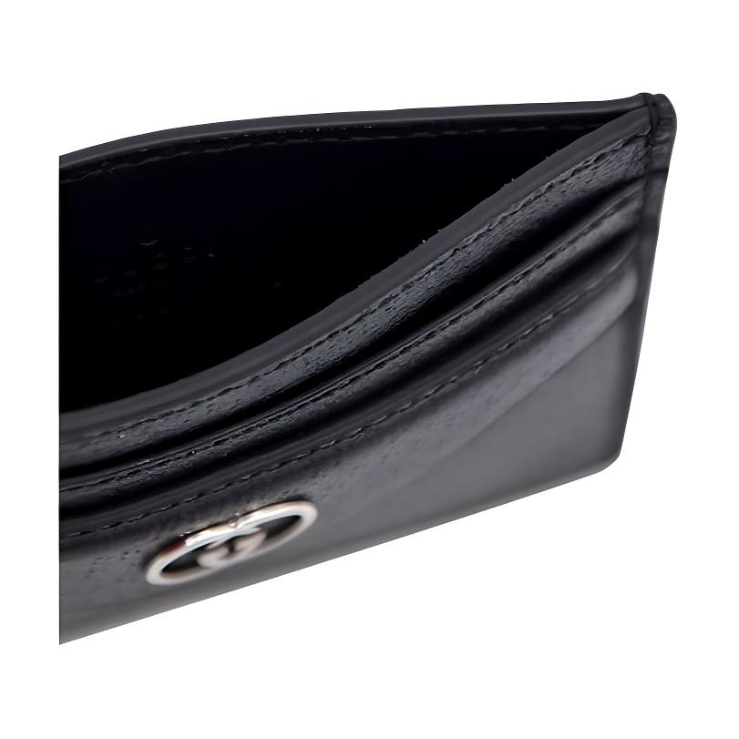 Gucci Palladium Metal Double G Logo Leather Card Holder Men Card Holder Black 734999-DJ20N-1000