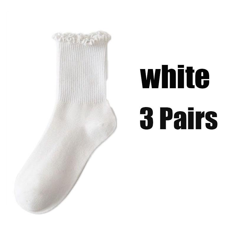 1/3pairs Ruffle Socks for Women Mid Crew Middles Tube Ankle High Breathable Black White Beige Female Fashion Cotton Socks
