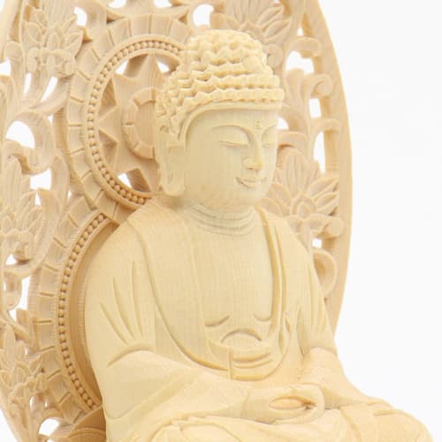 Kurita's Specialty Buddha Statue [Nyorai] Shaka Nyorai Seated Statue, 2.0 Inches (total Height 19cm, Width 10cm, Depth 9.5cm), High-Quality Cypress Wo