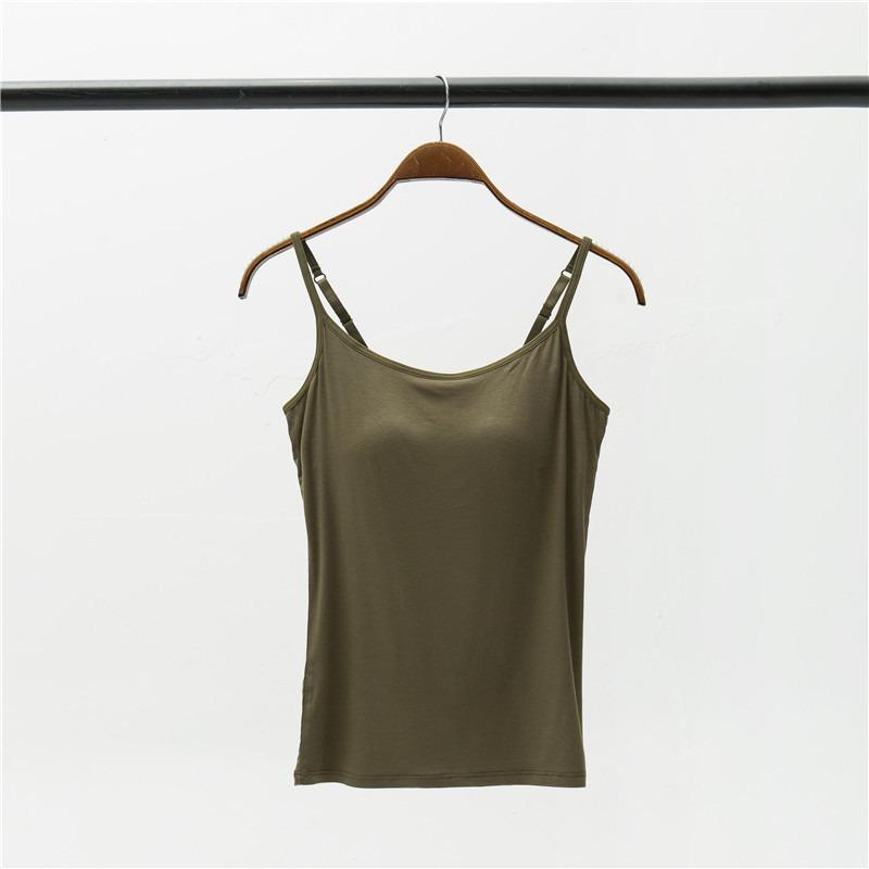 Modal Women's Wireless Strappy Tank Top with Built-in Bra Cups for Yoga