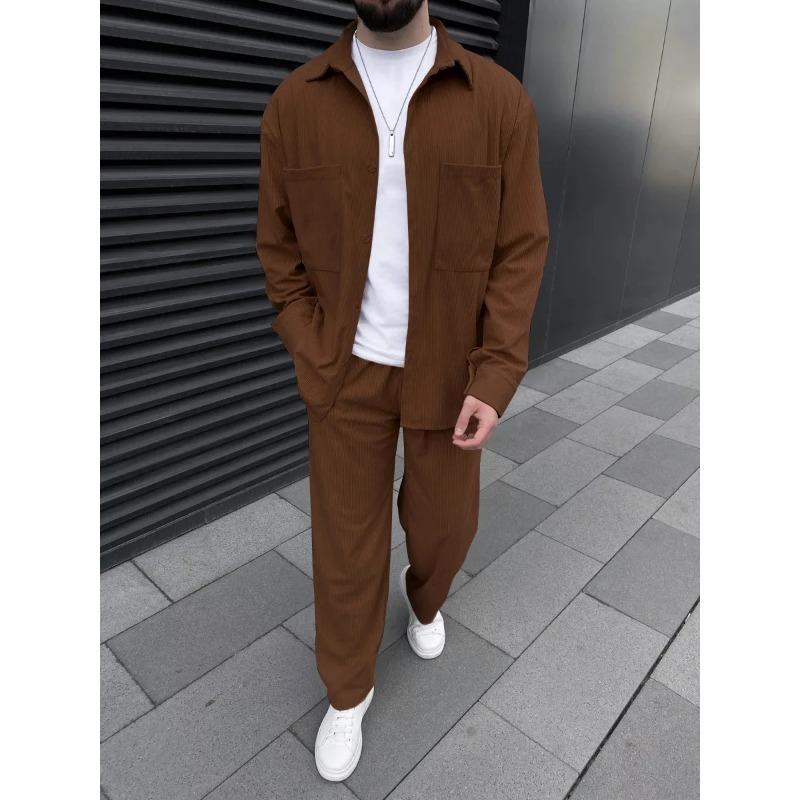 Spring and autumn 2025 new European and American men's corduroy long-sleeve jacket, fashion, casual and high-quality trousers