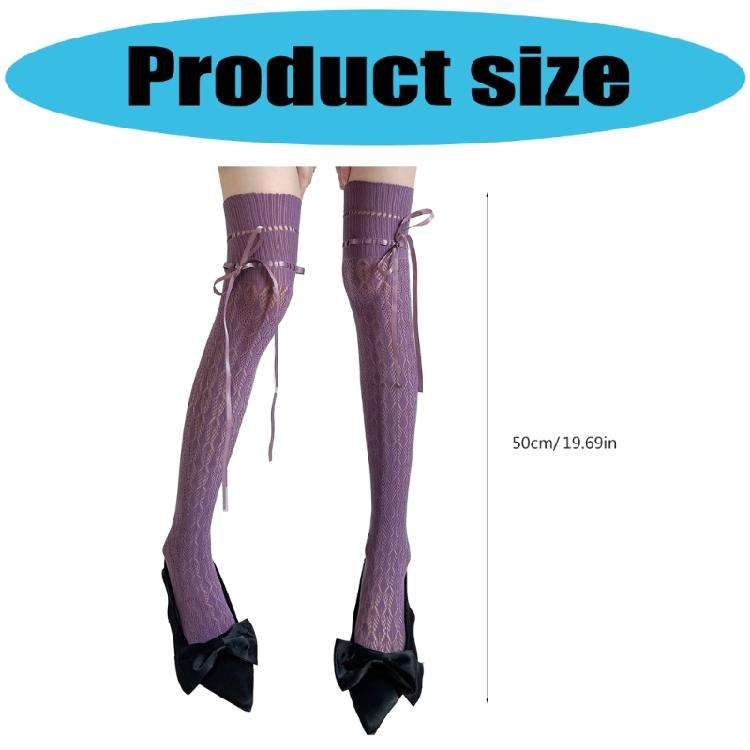 Women Fishnet Stockings Laced Up Thigh Highs Stockings Tights Pantyhose Sweet Over the Knee Socks Antis Skidding Socks