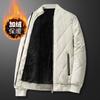 Mens Winter Baseball Collar Quilted Jacket Fleece Lined Warm Thick Plaid Cotton Coat Middle Aged
