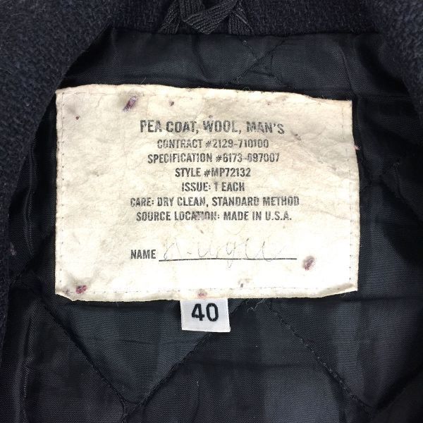 90s USA Made Vintage U.S. NAVY Pea Coat/Size 40/Dark Navy/(USED)