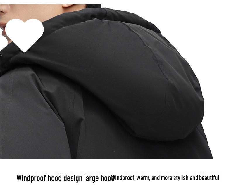 Men's Winter 2025 Stylish Solid Color Hooded Windproof Down Jacket