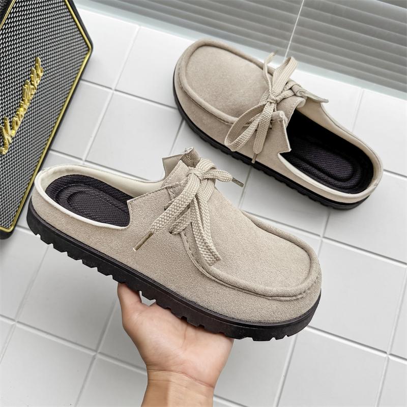 Fashion Breathable Mens Half Slipper Simple Leathe Muller Shoes Loafers Handmade Male Comfy Flats Lazy Shoes Soft Summer Casual Shoes
