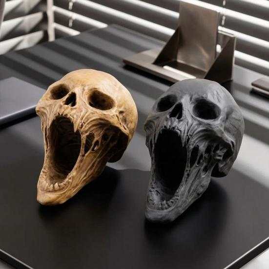 Gotická lebka socha, 3D tištěný model lidské hlavy pro domácí dekoraci, Halloweenské sochy, Model lebky pro knihovnu a pracovní plochu