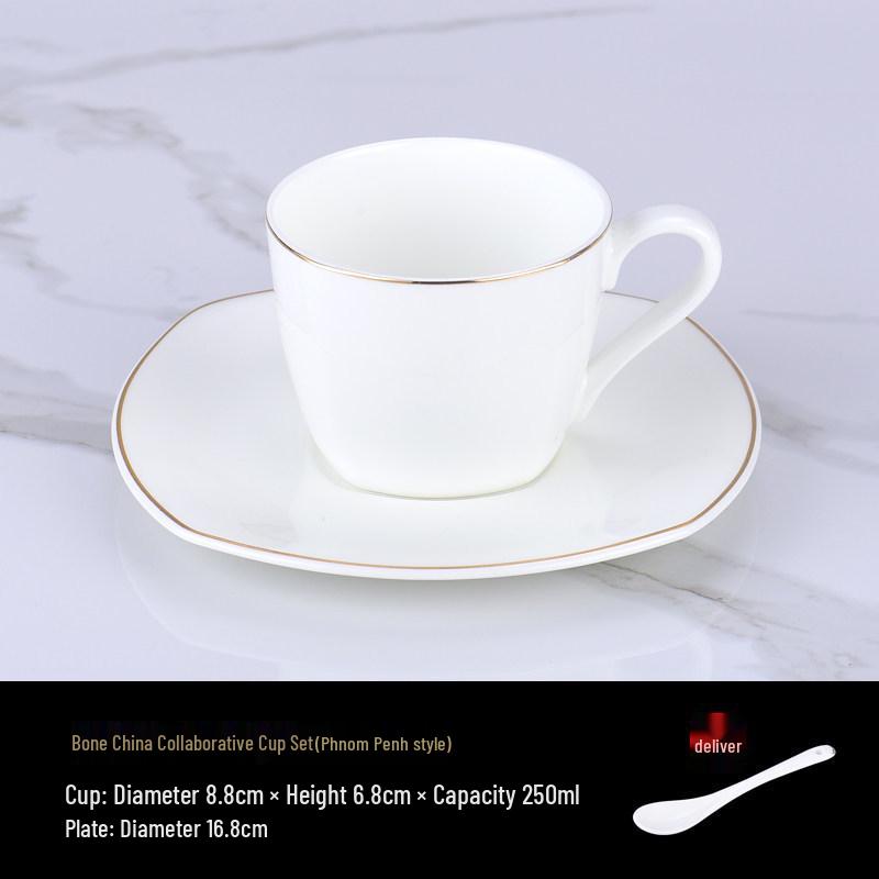 Luxurious Bone China Gold Rim Coffee Cup & Saucer Set - Pure White Ceramic English Style for Hotels and European Coffee Service