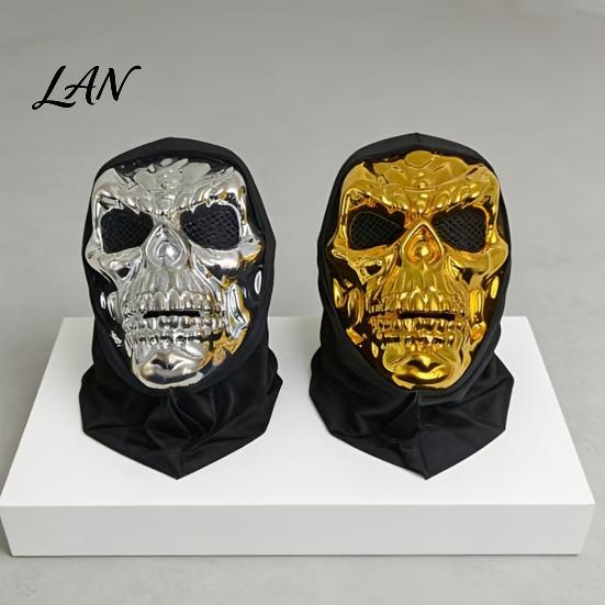 Comfortable Breathable Skeleton Mask Halloween Skull Mask, with Mesh Eyes Design, Black Face Headscarf Mirror Texture for Adults Party Props