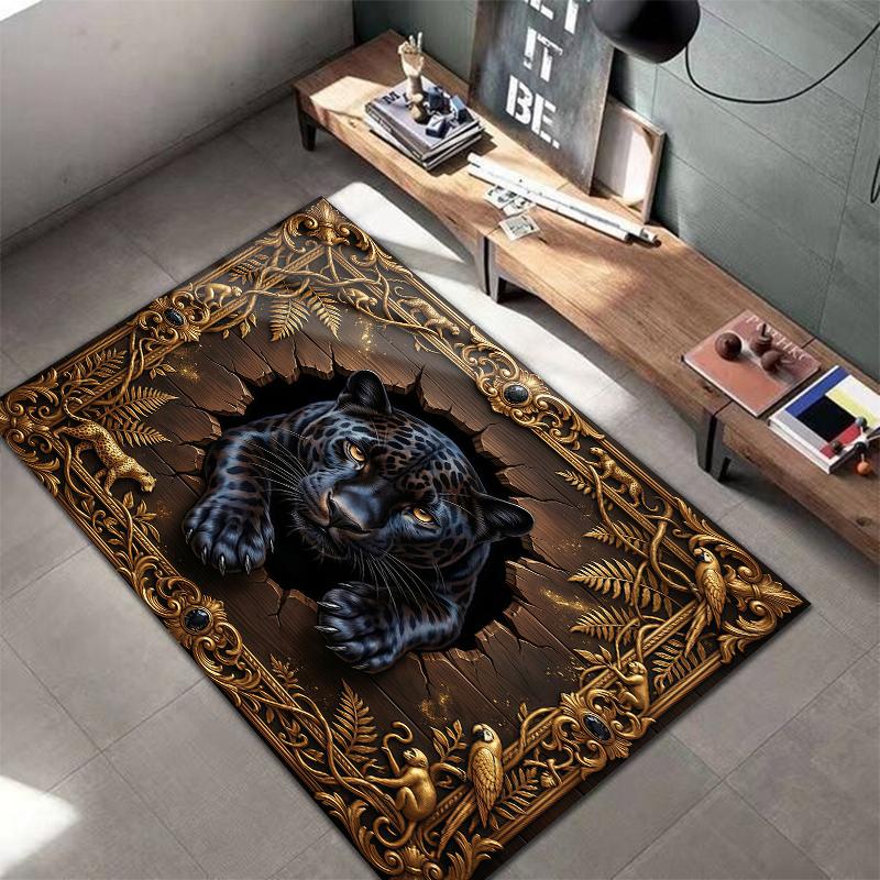 Animal drilling black panther Carpet Rug for Living Room Bedroom Home Sofa Decoration,Kids play Non-slip Floor Mat