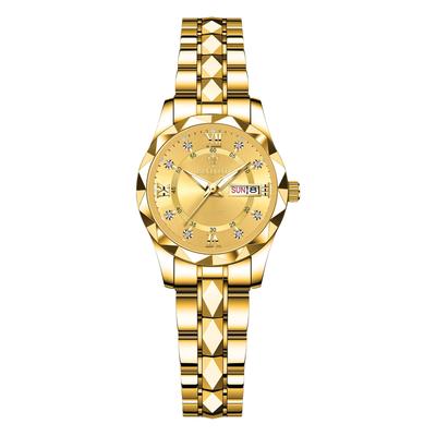 Wasserdichte und regendichte Armbanduhr mit leuchtendem rundem Edelstahl-Kalender Gold und Gold Perfekt für Business oder formelle Anlässe dieses Paar-Uhr verfügt über