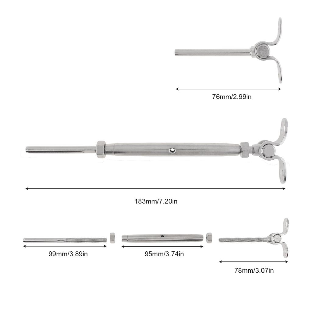 Kit Tendicavo Regolabile a 180° in Acciaio Inox T316 da 1/8 di Pollice T316 con Chiave per Montaggio su Pali in Legno